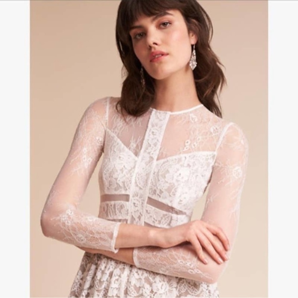 NWT Sau Lee Long-Sleeve Lace Maxi Wedding Dress Noche White Womens Size 2 - Picture 8 of 10